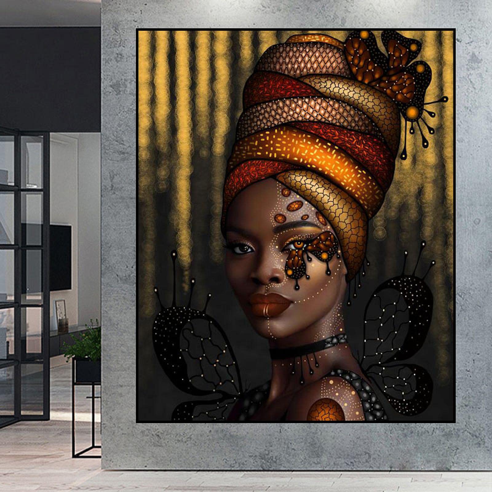Afrikanische Kunst Leinwandbild – Graffiti Frau, Abstrakt, 60x80 Cm, Rahmenlos, Wanddekoration