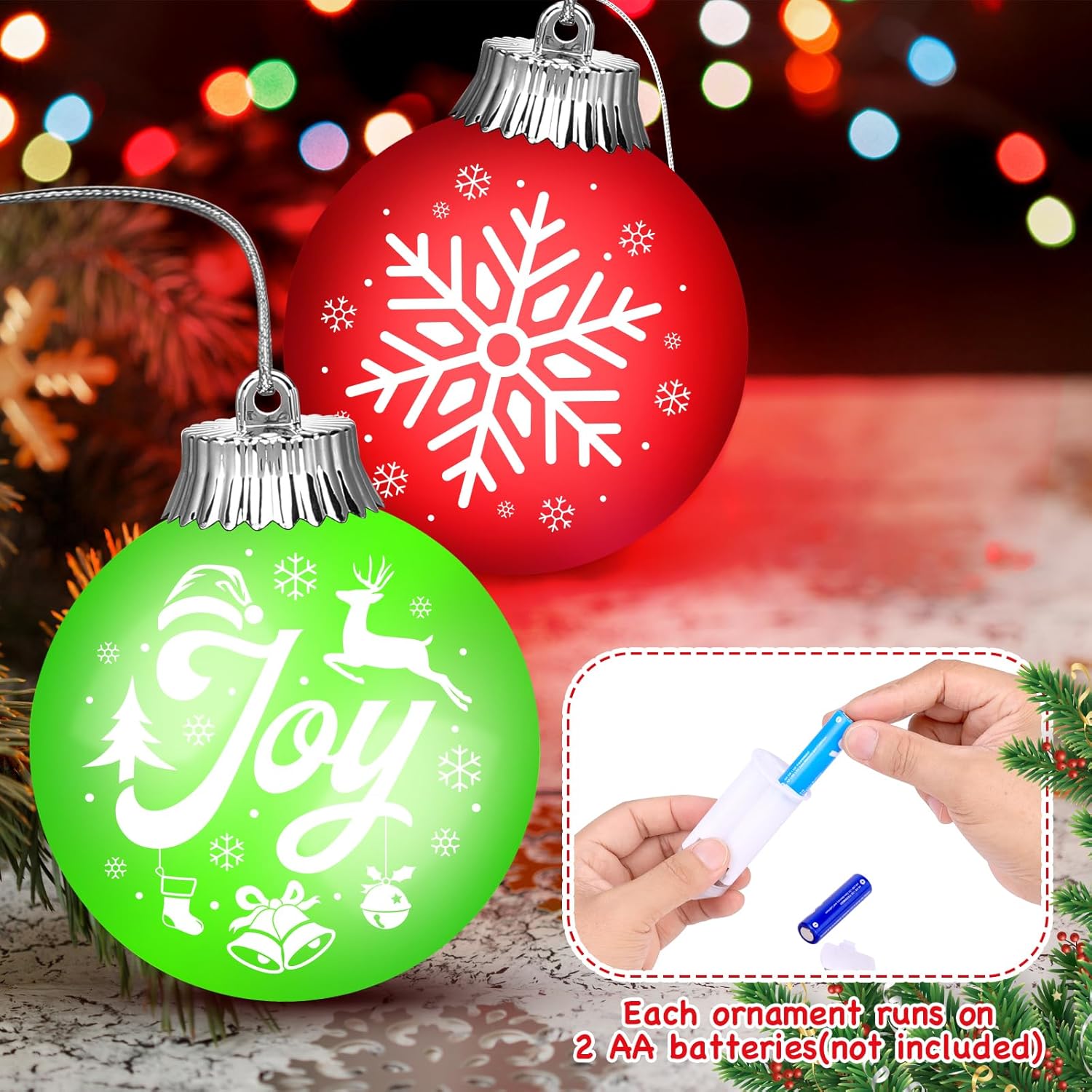 6 Pcs Outdoor LED Ornaments, Large Light Up Christmas Ball Ornaments 5" Battery Powered Pulsing Globe Sphere Lights with Remote Hanging Christmas Tree Ornament for Garden Yard Porch Patio Decorations