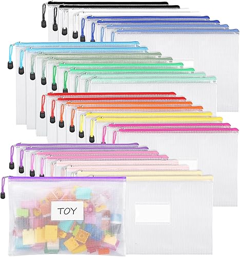 EOOUT 32 bolsas de malla con cremallera tamaño carta bolsas con cremallera bolsa de documentos con bolsillo para etiquetas carpetas de plástico con