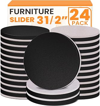 Furniture Sliders 24 PCS 3 1/2 Felt Furniture Sliders Furniture Pads for Hardwood Floors Felt Furniture Slider for Heavy-Duty Furniture Reusable Moving Pads Floor Protectors for Furniture
