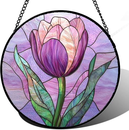 Miniatura 19 de Colgante de Vidriera para Ventana, Árbol de la Vida Colorido Atrapasoles Panel de Vidrio Azul Decoración Atrapasol para Cumpleaños para Mujeres,