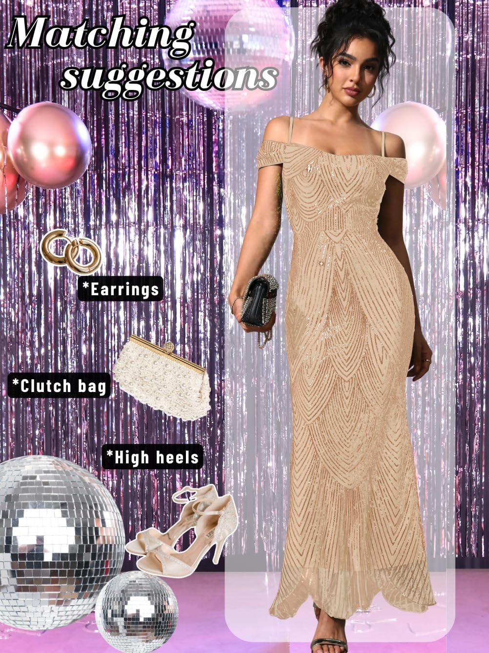 Kaei&Shi Sequin Prom Dress,Sparkly Off Shoulder Long Formal Dresses,Evening Gowns for Women Elegant Classy