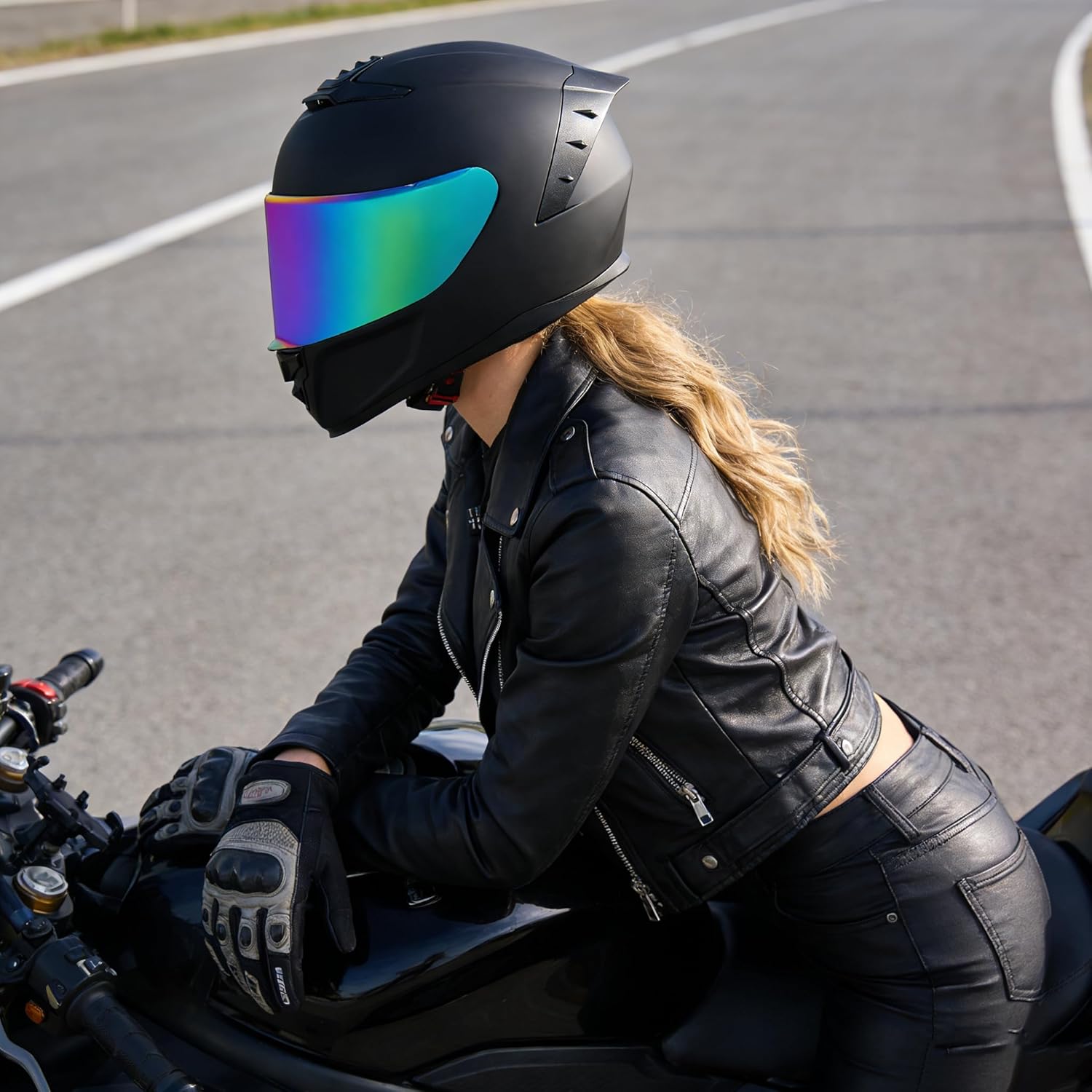 Full Face Motorcycle Helmet,Helmets for Adults Motorcycle, MG611 Motorbike Racing Street Bike Helmets with Black Visor for Men Women,DOT Approved (Matte Black-Colorful+ Mask, L)