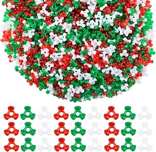 1600Pcs Tri-Shaped Plastic Christmas Tri Beads for Craft Wreath, Candy Cane Xmas Home Decoration DIY Crafts (Green, Red, White)