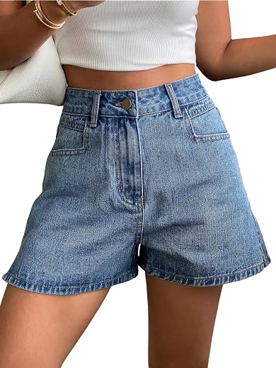 GRECIILOOKS Women Denim Shorts | High Waist Casual Summer Shorts for Women | Above Knee Bottomwear with Pockets | Regular ...