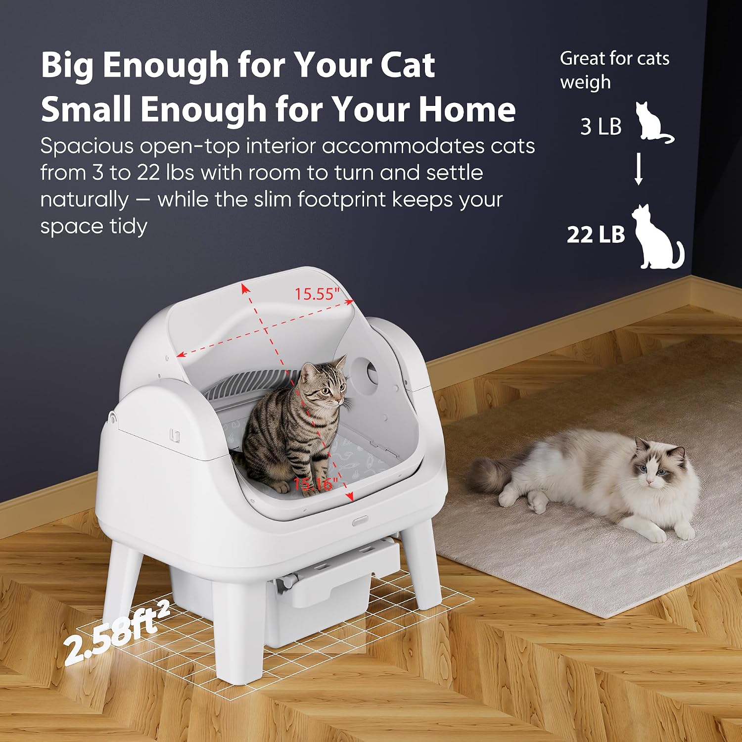 Self Cleaning Cat Litter Box Open Top, 7 Pairs Infrared Sensors Triple-Layer Anti-Pinch Protection, Half-Gear Safety Design, 32dB Quiet Automatic Litter Box for Large & Multiple Cats, White