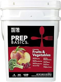 Prep Basics Fruits & Vegetables Variety | Emergency Food Supply |Freeze-Dried and Dehydrated | 4,210 Total Calories | 63 T...