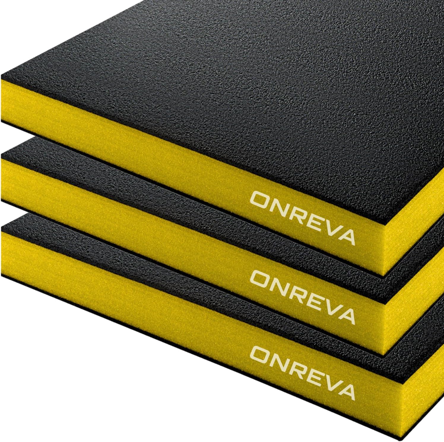 ONREVA Tool Box Foam Organizer 22x18x2 inch 3Pack, Kaizen Sheets for Pro Tool Control, Custom Tool Shadow Inserts for Cases & Drawers, High Density Polyethylene Foam, Black with Yellow