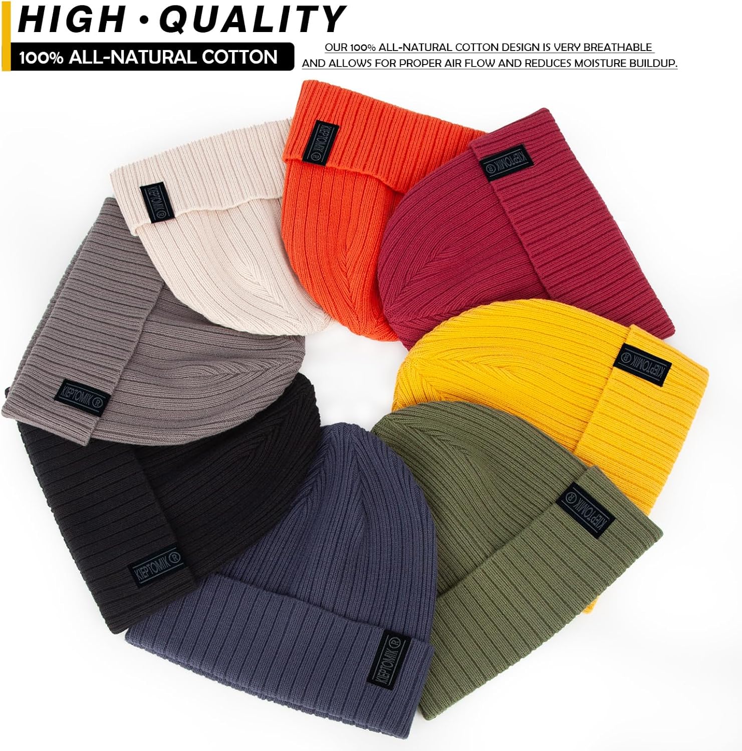 2pcs Cotton Knit Beanie for Men and Women,Ribbed Cuffed Winter Toque Hats,Soft Warm Beanies - Image 4