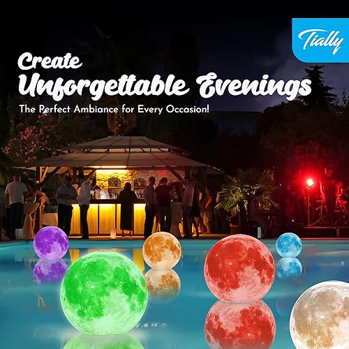 Miniatura 4 de TIALLY Luces flotantes para piscina, luces inflables de luna llena y luna creciente que flotan, luces solares brillantes de color para decoración de