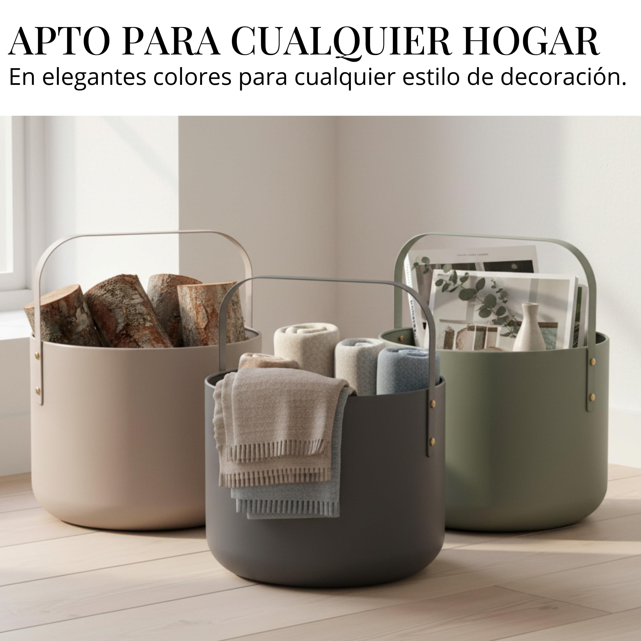 Cesta de diseño LIVLIG para leña de metal, cesta de madera para leña con asa, gran cesta para leña de 36 x 44 cm, cesta de leña como accesorio para chimenea, cesta de almacenamiento con aspecto mate
