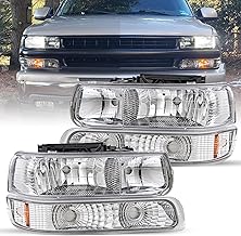 JSBOYAT Headlight Assembly with Bumper Lights 4pcs Fit for 1999-2002 Chevy Silverado 1500 2500/2000-2006 Chevy Tahoe Suburban, Chrome Housing with Amber Reflector