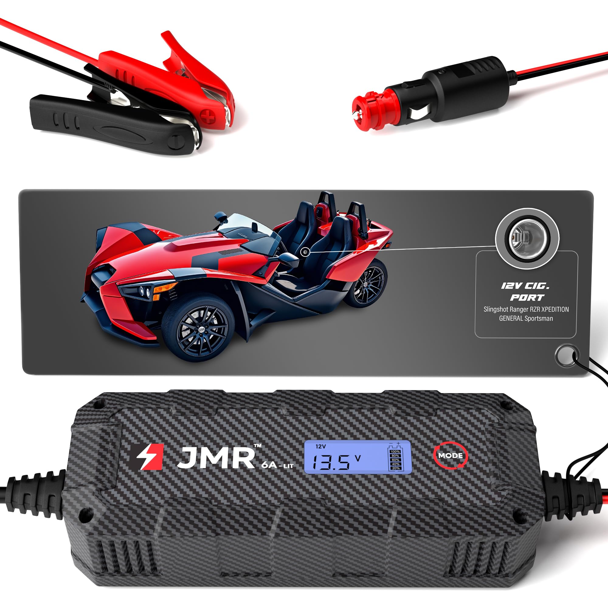 JMR Battery Charger for Polaris Slingshot Ranger RZR Xpedition General Sportsman All Models Trickle Charger Conditioner Maintainer (Add Lithium Mode)