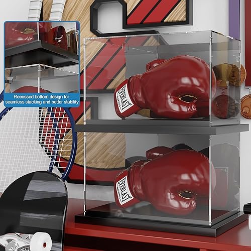Miniatura 5 de Vitrina de guantes de boxeo acrílico tamaño completo vitrina con espejo trasero y base acanalada de metal negro para guante de boxeo guante de