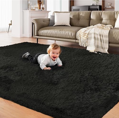 AMTOVO Alfombras de área de pelo largo para dormitorio, alfombra mullida de felpa de color azul oscuro teñido anudado para sala de estar, alfombra AMTOVO Alfombras de área de pelo largo para dormitorio, alfombra mullida de felpa de color azul oscuro teñido anudado para sala de estar, alfombra