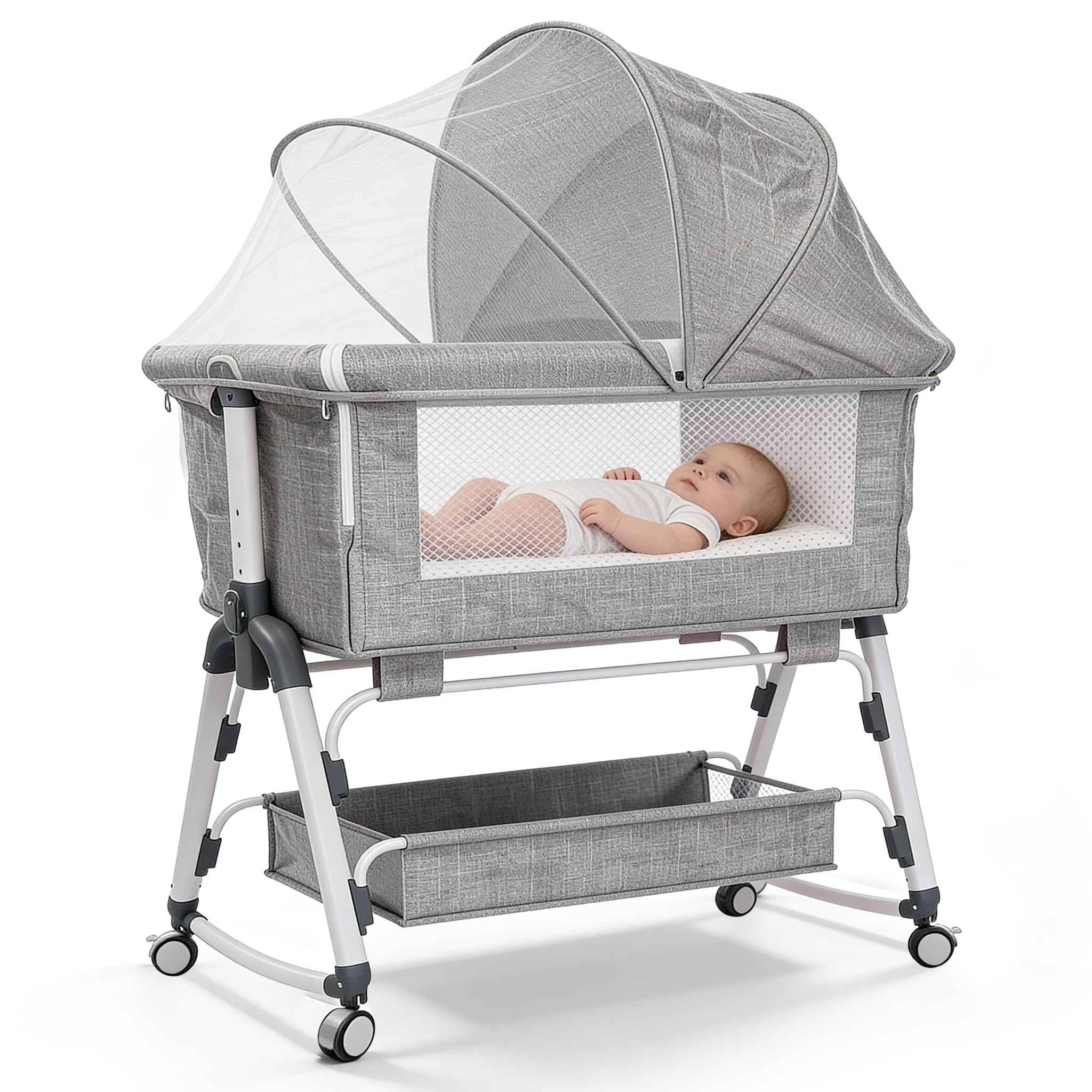 Raganet Cuna Portátil con Mosquitero para Bebé, Colchón Incluido, Ligera y Fácil de Transportar, Protección contra Insectos, Cuna de Viaje, Ideal para Hogar y Exteriores, 0 a 24 Meses (Gris)