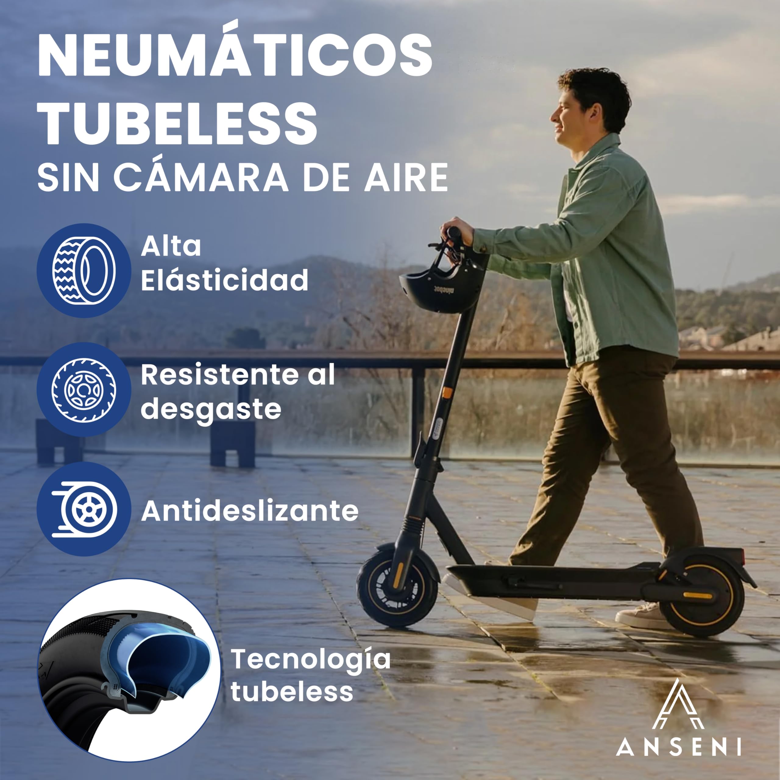 Rueda Tubeless 60/70-6.5 Neumático 10 Pulgadas 10x2.50-6.5 para Segway Ninebot E3 E, Max G30/G30D, Xiaomi 5/5 Pro/5 Max, Smartgyro K2