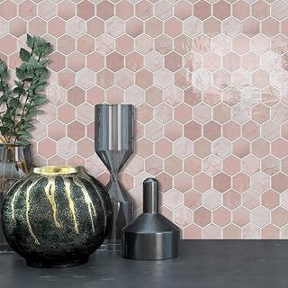 Alwayspon Pink Marble Hexagon Vinyl Tiles