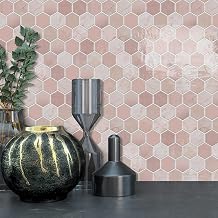 Alwayspon 10 Sheets 12" x12inch Pink Marble Hexagon Effect Vinyl Tiles, Backsplash, Self-Adhesive Peel and Stick Wall Tile Stickers, Stick on Subway Tiles for Kitchen Bathroom Wall Decor