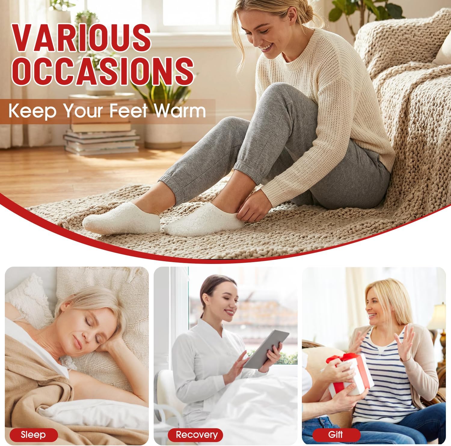 4 Pairs Slipper Socks for Women, Grippers Non Slip Fuzzy Socks with Grip Hospital socks Home Gifts