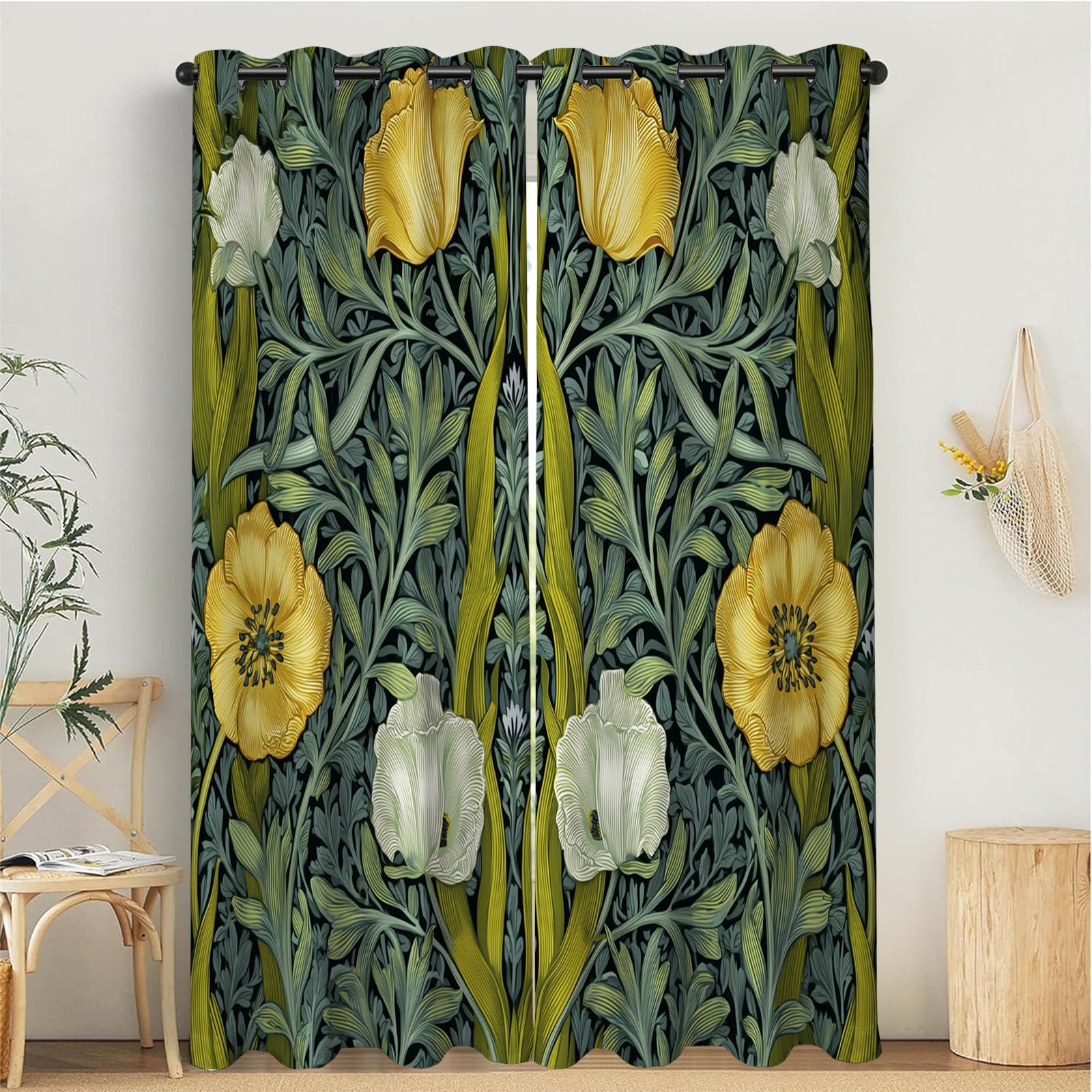 Rideau occultant thermique motif fleurs anciennes 140x225 cm lot de 2