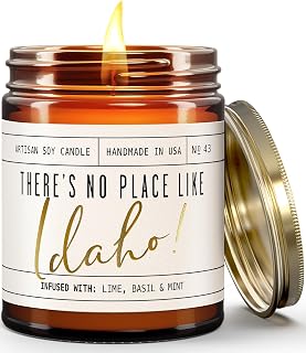 Idaho Gifts, Idaho Decor for Home - 'There's No Place Like Idaho Candle, w/Lime, Basil & Mint I Idaho Souvenirs I Idaho State Gifts I 9oz Jar, 50Hr Burn, USA Made