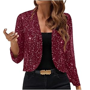 New Years Eve Sequin Cardigan Jackets Womens 3 4 Sleeve Open Front Sparkly Tops Shiny Bling Dressy Party