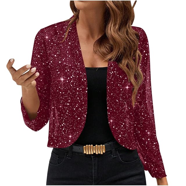 New Years Eve Sequin Cardigan Jackets Womens 3 4 Sleeve Open Front Sparkly Tops Shiny Bling Dressy Party