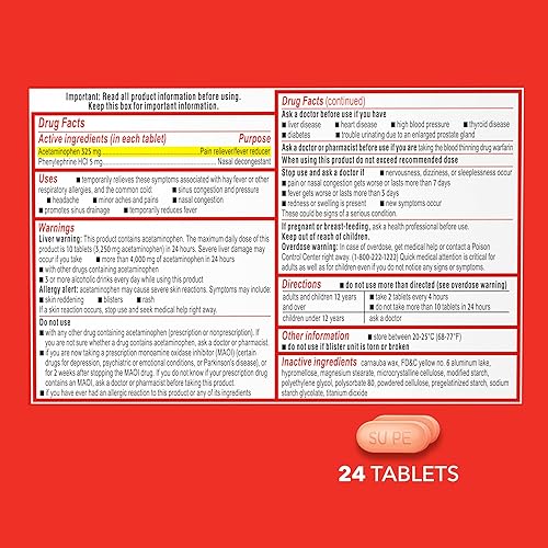 Miniatura 6 de Sudafed PE Pastillas para la presión sinusal + alivio del dolor, máxima fuerza, descongestionante no somnoliento, medicina de venta libre