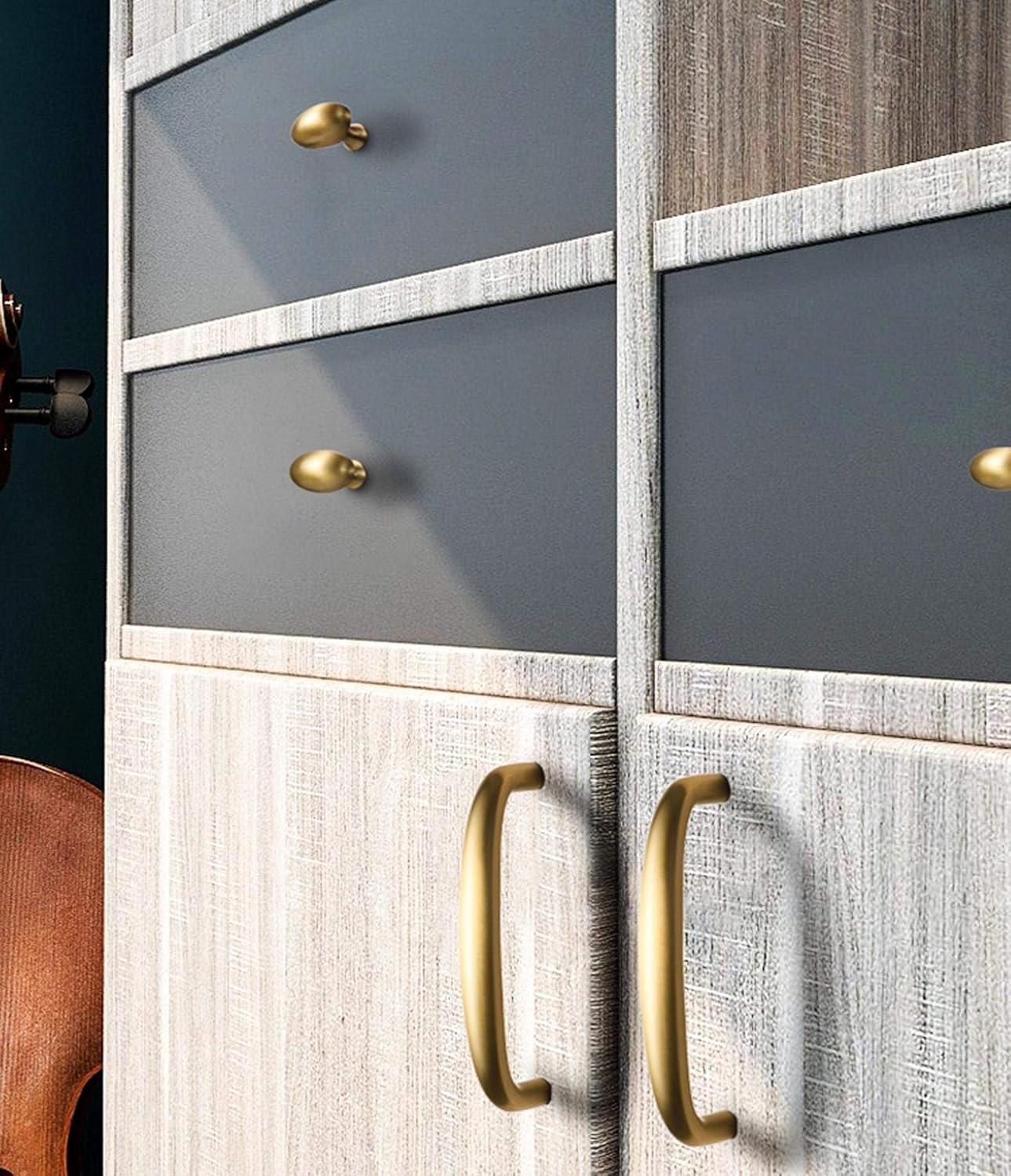 1X Golden Handle Light Luxury Brass Solid Pure Copper Modern Wardrobe Cabinet Door Cupboard American Drawer(Black Golden,Hole Distance 96mm)