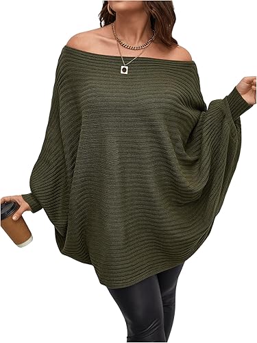 WDIRARA Suéter de manga larga con hombros descubiertos para mujer, talla grande