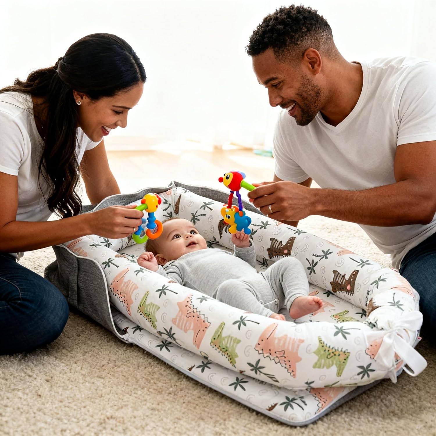 Baby Lounger for Newborn Portable Bag,Baby Lounger Play Mat Awake-Time,Newborn Babies Essentials Gifts 0-24 Months Home Travel(Crocodile Jungle)