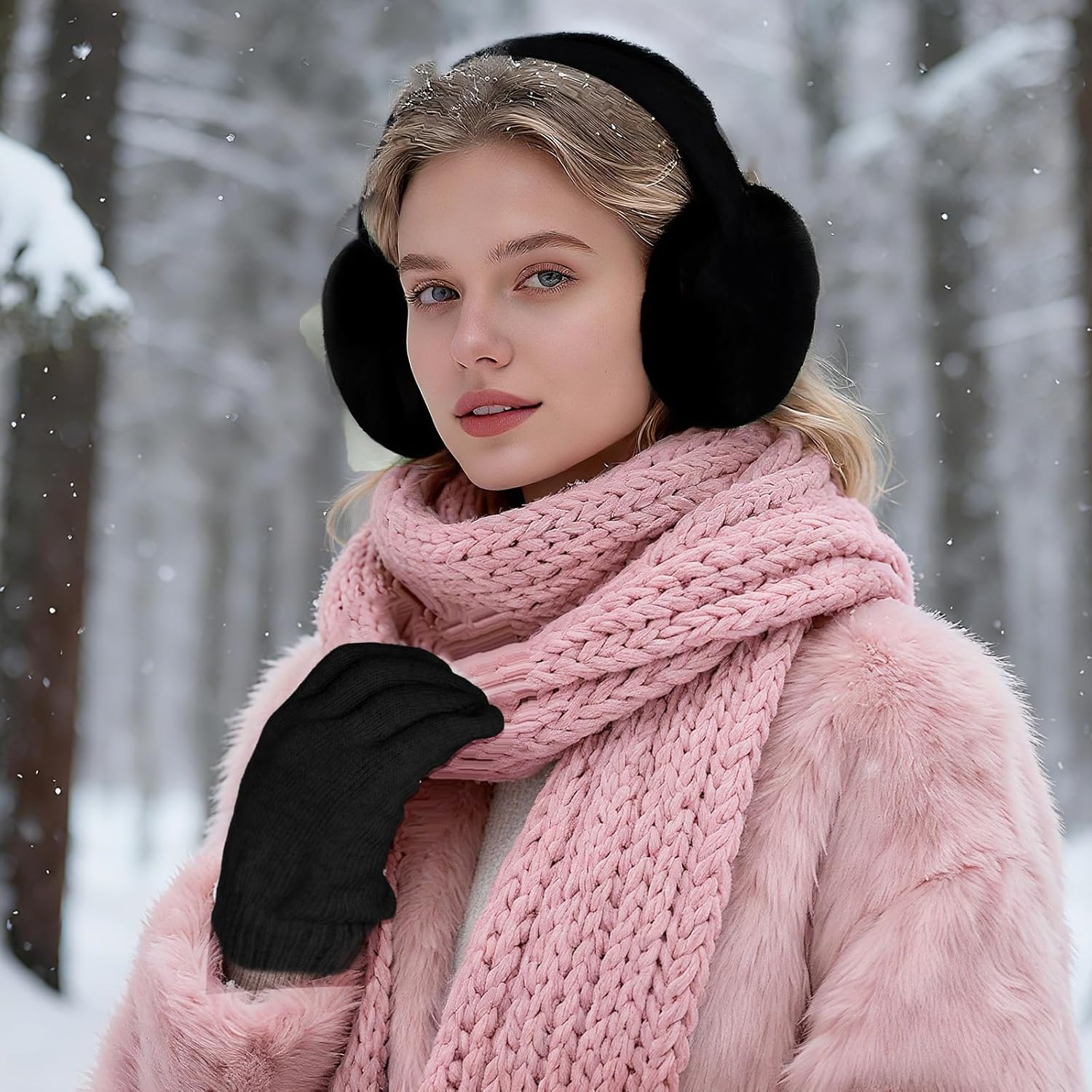 choyaxo Winter Ear muffs Set Including Fluffy Earmuffs Hat Gloves Cold Weather - Image 5