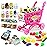 deAO Kids Shopping Cart Trolley for Groceries Toddlers 65 Food Fruit Vegetables Pretend Play Food Role Play Educational Toy Play Kitchen Toys Store Playset (Pink)