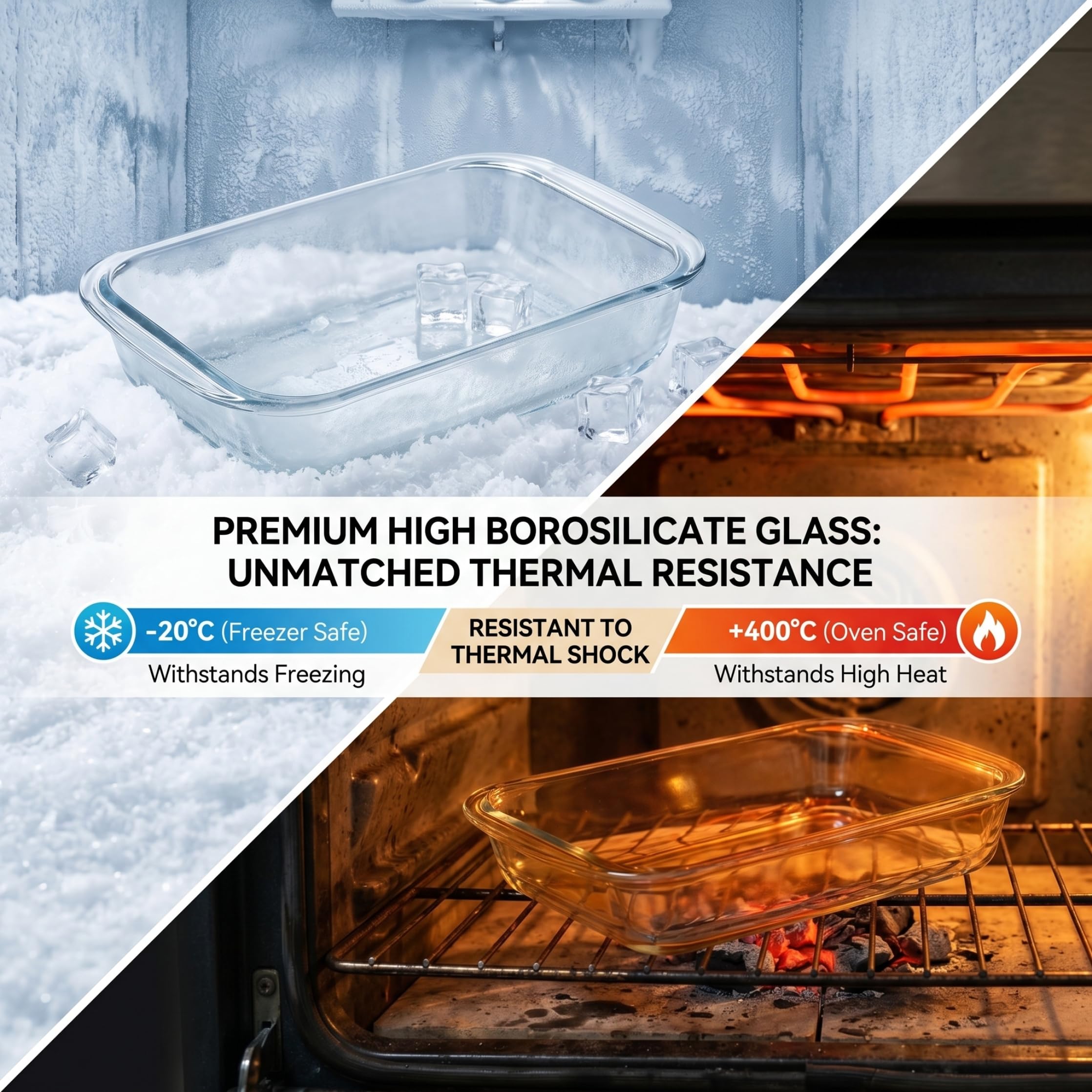Teglia da forno in vetro, teglia da forno rettangolare in vetro, pirofila per lasagne borosilicato da 3 litri, 5 cm, adatta al e al microonde.