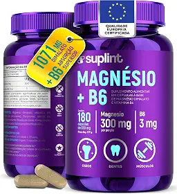 Magnésio Dimalato 300 mg com Vitamina B6 – Suplemento Vegano para Ossos, Dentes e Músculos | Sem Glúten, Sem OGM | 180 Cápsulas
