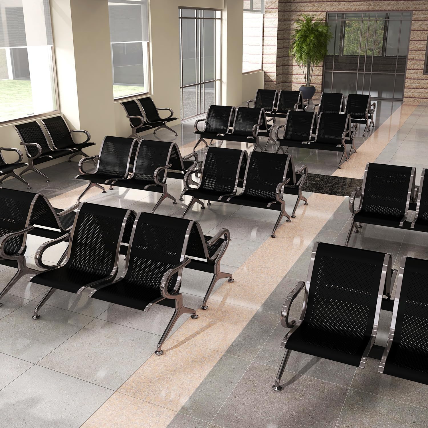 Waiting Room Chairs - 2 Seat Office Guest Chair Waiting Room Bench Furniture with Armrest for Clinic, Bank, Airport, Black