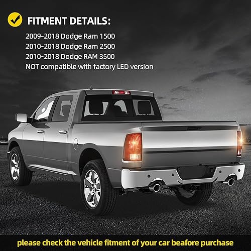 Miniatura 7 de DWVO Conjunto de luz trasera compatible con Dodge Ram 1500 2009, 2010, 2011, 2012, 2013, 2014, 2015, 2016, 2017 2018, Dodge Ram 2500/3500 2010-2018