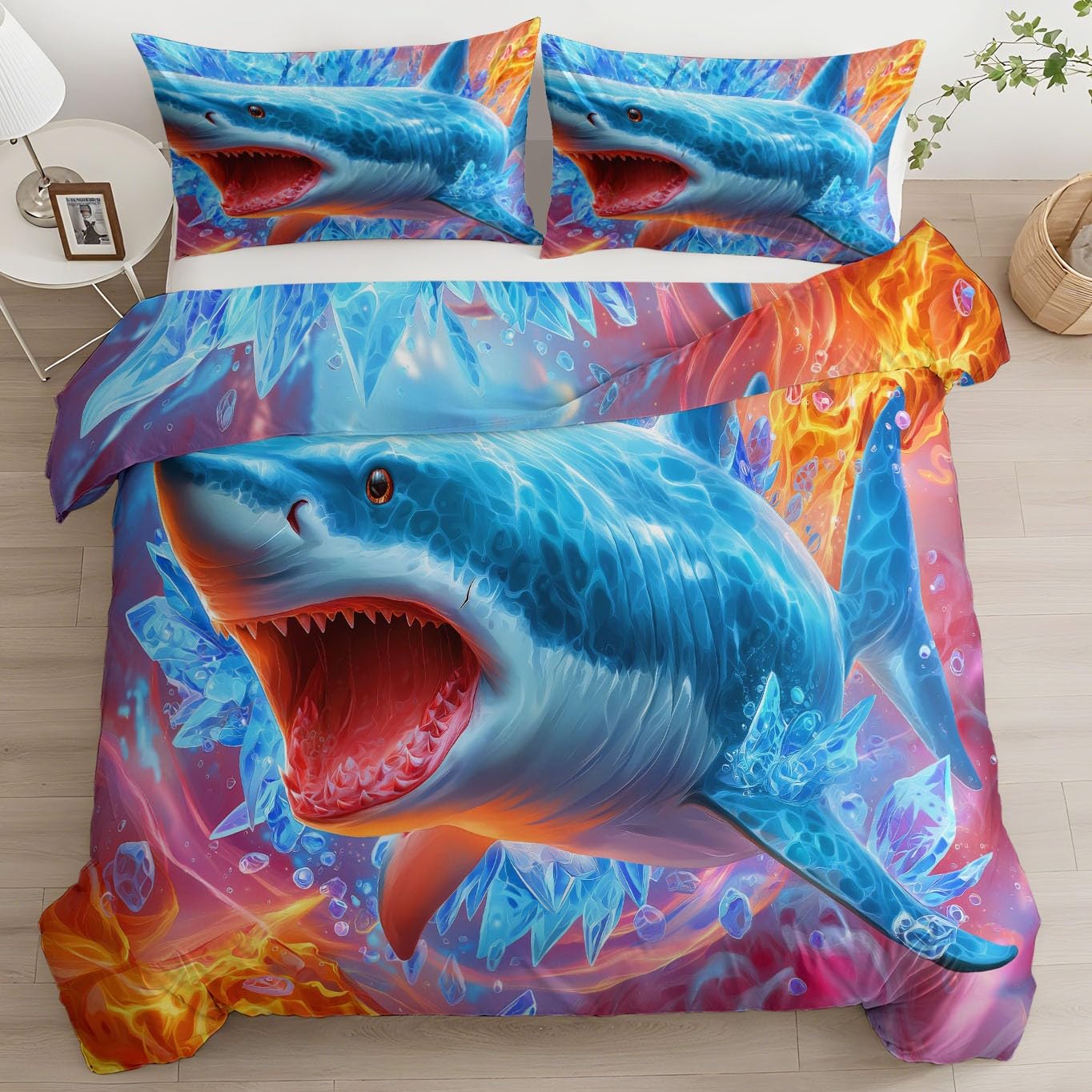 Housse de couette requin 240x260 pour lit enfant réversible et déco de chambre moderne