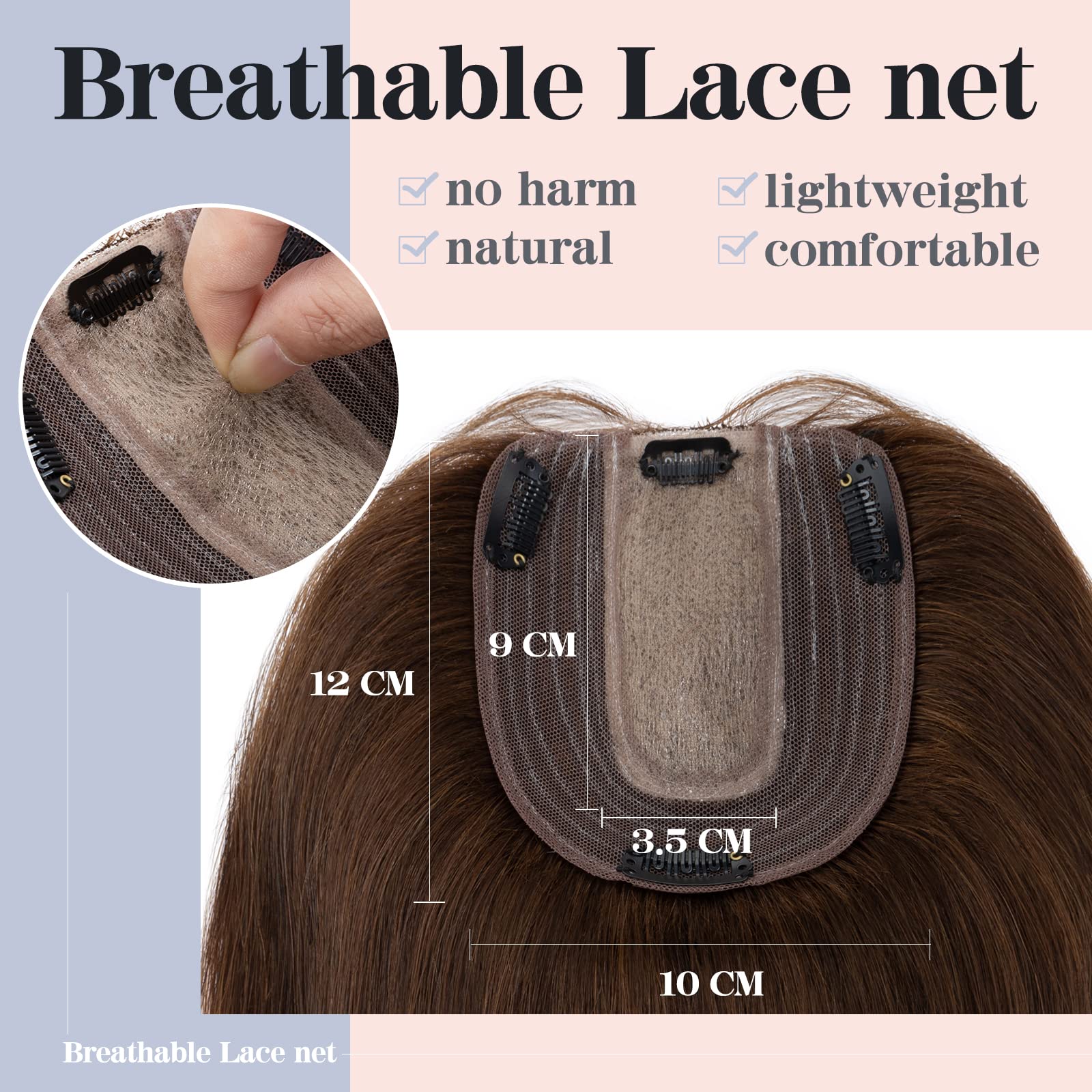 S-noilite 18 Inch 100% Human Hair Toppers Clip in Real Hair Topper for Thinning Hair Women uk Hair Piece Clip in Toupee 57g(#4 Medium Brown) - Image 3