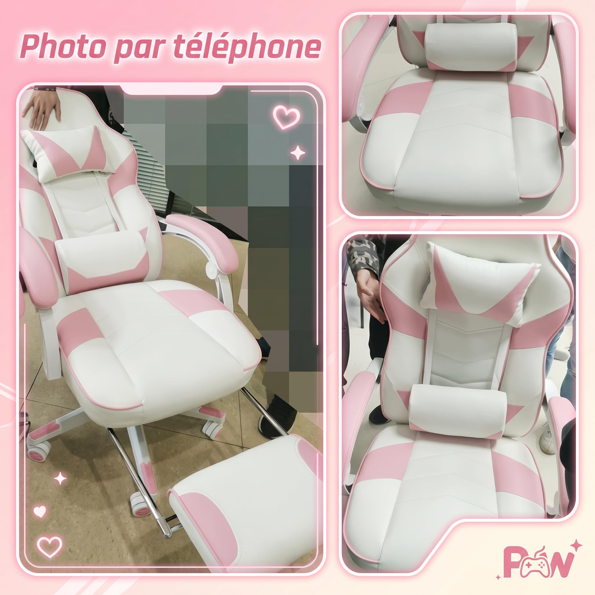 YU YUSING Chaise Gaming Massage Rose, Fauteuil de Bureau Repose-Pieds