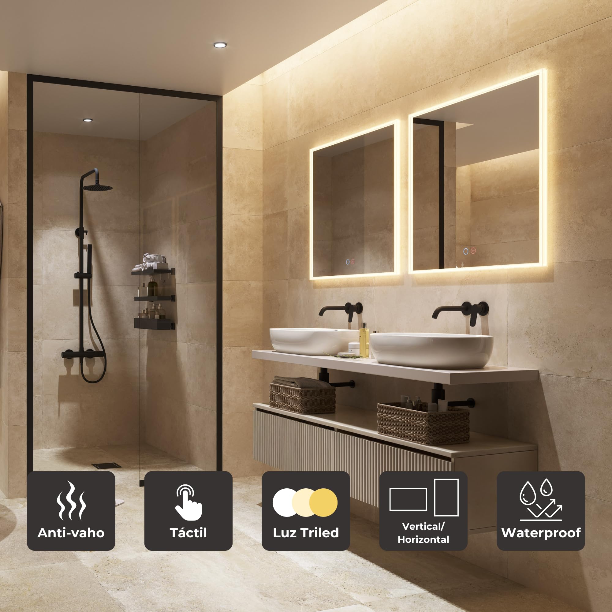 NOLUXA LEDIMEX - Lustro łazienkowe z podświetleniem 60x80cm | Prostokątne lustro z zimnym światłem LED 6500 k | Lustro Łazienkowe ze zintegrowanym oświetleniem bez ramy do mebli | Seria Szwecja