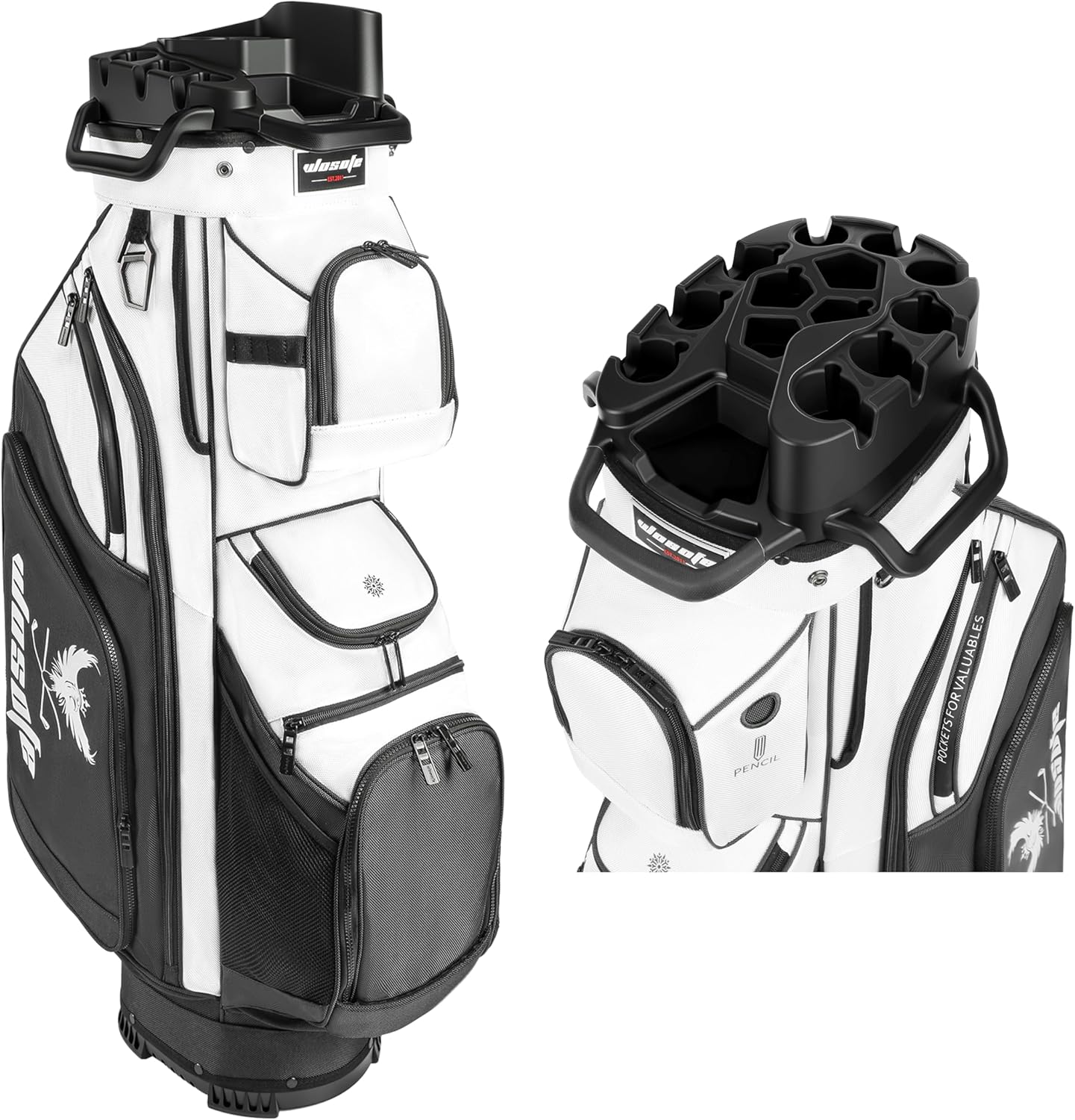 14 Way Full-Length Divider Top Men Golf Cart Bag, Fixed Slots Clubs Organized Premium Oxford Cloth Women 13 Pockets Black Blue Green Golf Bag with 3 Handles Cooler Rain Cover