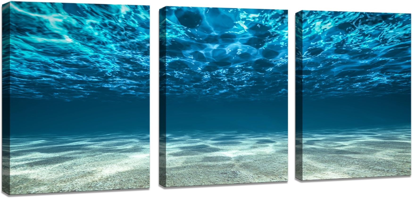 Baisuart Wall Art 3 Panels Print Blue Ocean Sea Wall Art Decor Poster Artworks Canvas Prints Picture Seaview Bottom View Beneath Surface Pictures Painting On Canvas Home Office Decor