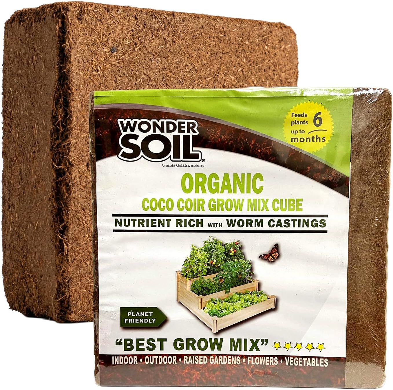WONDER SOIL | (72 Quarts) The Only Ready to Plant Compressed Coco Coir Fully Loaded with Nutrients | Organic Coco Coir Brick/Block | 10 LBS Block Expands to 72 Quarts | Incl Worm Castings & Nutrients