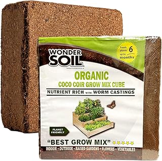WONDER SOIL | Organic Coco Coir Brick/Block | Ready to Plant Compressed Coco Coir Fully Loaded with Nutrients | 10 LBS Block Expands to 2.5 Cu Ft | Incl Worm Castings & Nutrients