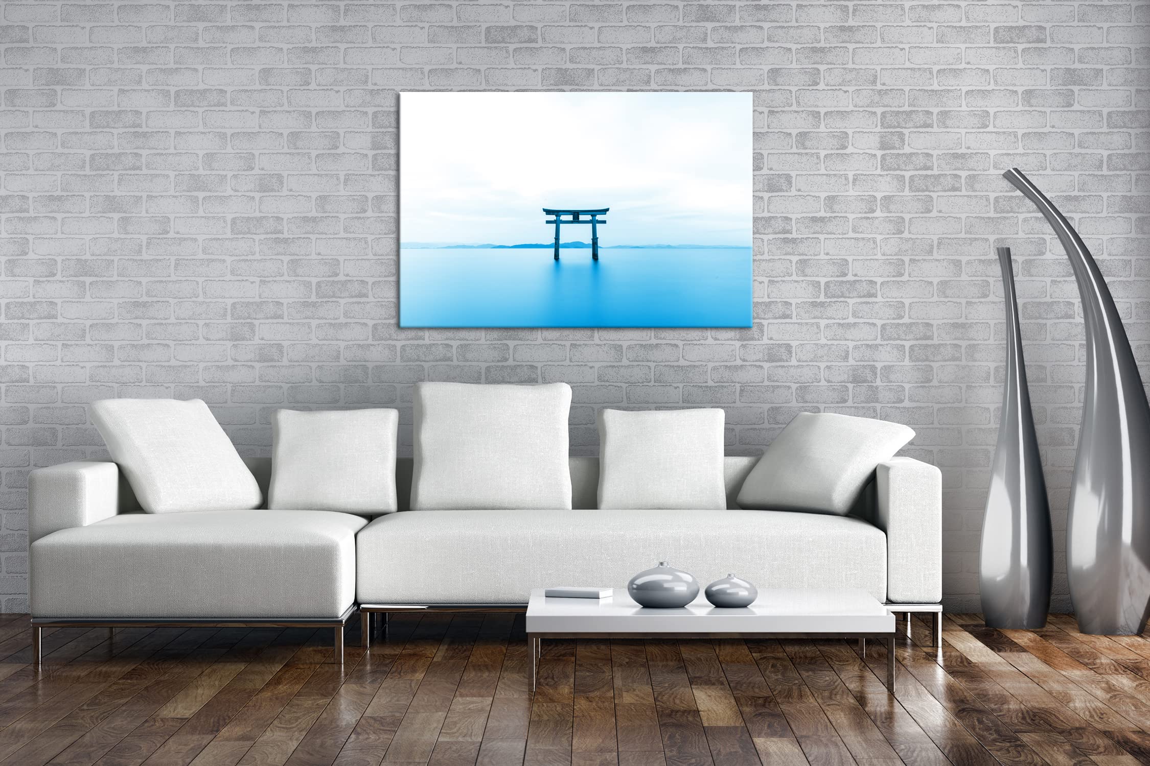 deyoli Charakterystyka japońskiej religii Shinto Format: 120 x 80 cm jako obraz na płótnie Efekt: monoplektyczny niebieski, motyw gotowy na ramie z prawdziwego drewna, wysokiej jakości druk cyfrowy z ramą