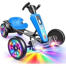 Hikole 12V Electric Go Kart for Kids 3+, Foldable, Light-Up Wheels, Blue | High/Low Speeds Electric Car, Adjustable Seat, Music, Max 66LBS, Safety Belt, Outdoor Birthday Gift for Boys & Girls