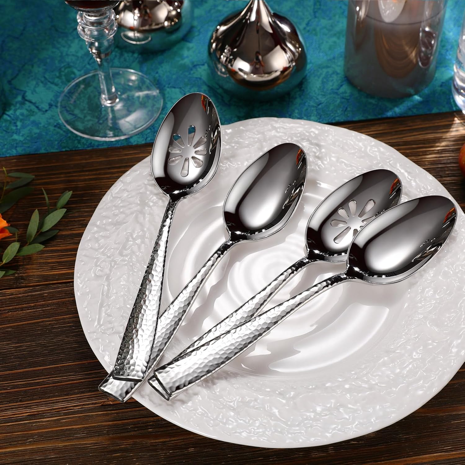 KEAWELL Premium Louis Hammered Serving Spoons (Serving Spoons, Set of 4)