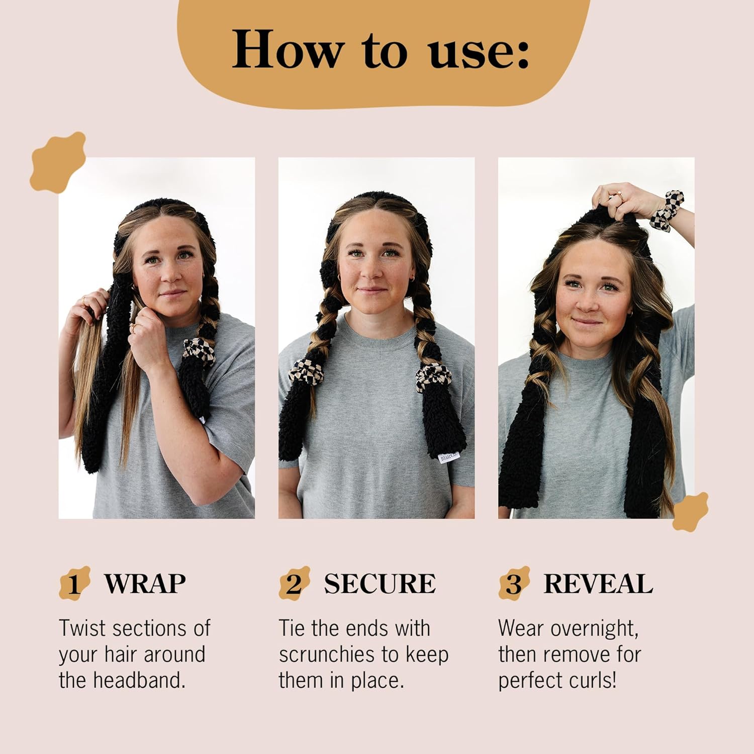 BlairCo Heatless Hair Curler Headband – Handmade Sherpa No Heat Curling Rod for Overnight Curls – Soft Curlers to Sleep in for Medium to Long Hair – Washable Heatless Curling Set – Beige